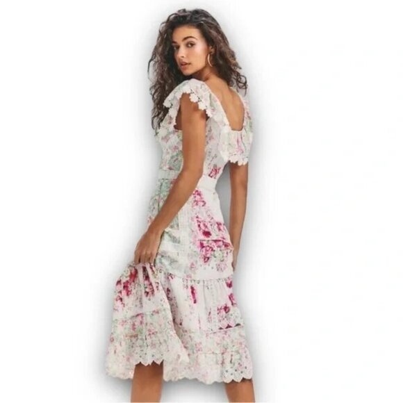 LoveShackFancy Faustine Floral Midi Dress Garden Glow Pink Size 00 NWT - Picture 4 of 8